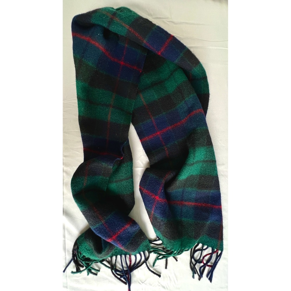 Lochcarron 100% Lambswool Scarf Green Blue Tartan Plaid Made in Scotland Wool
